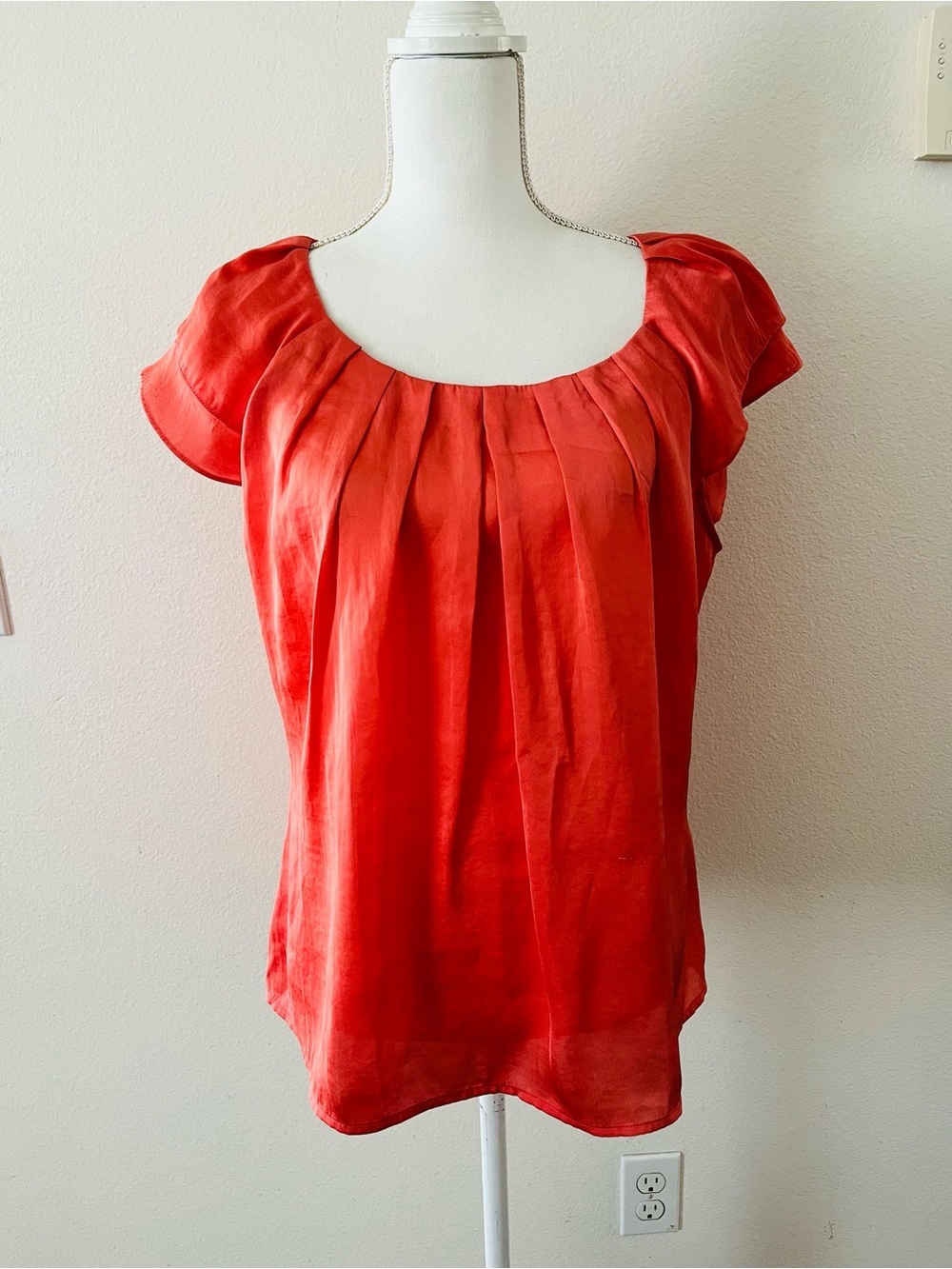 dressbarn Red Pleated Scoop Neck Blouse